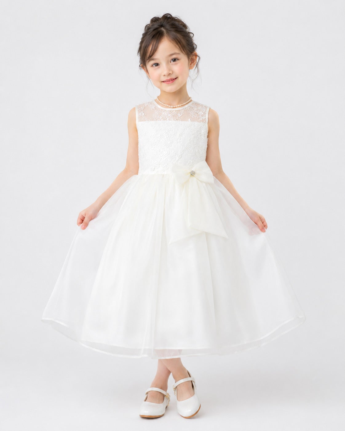 ピアノ発表会ドレス人気5位 子供ドレス レース＆メタル刺繍オーガンジードレス CC2461 アイボリー | Angel's Closet