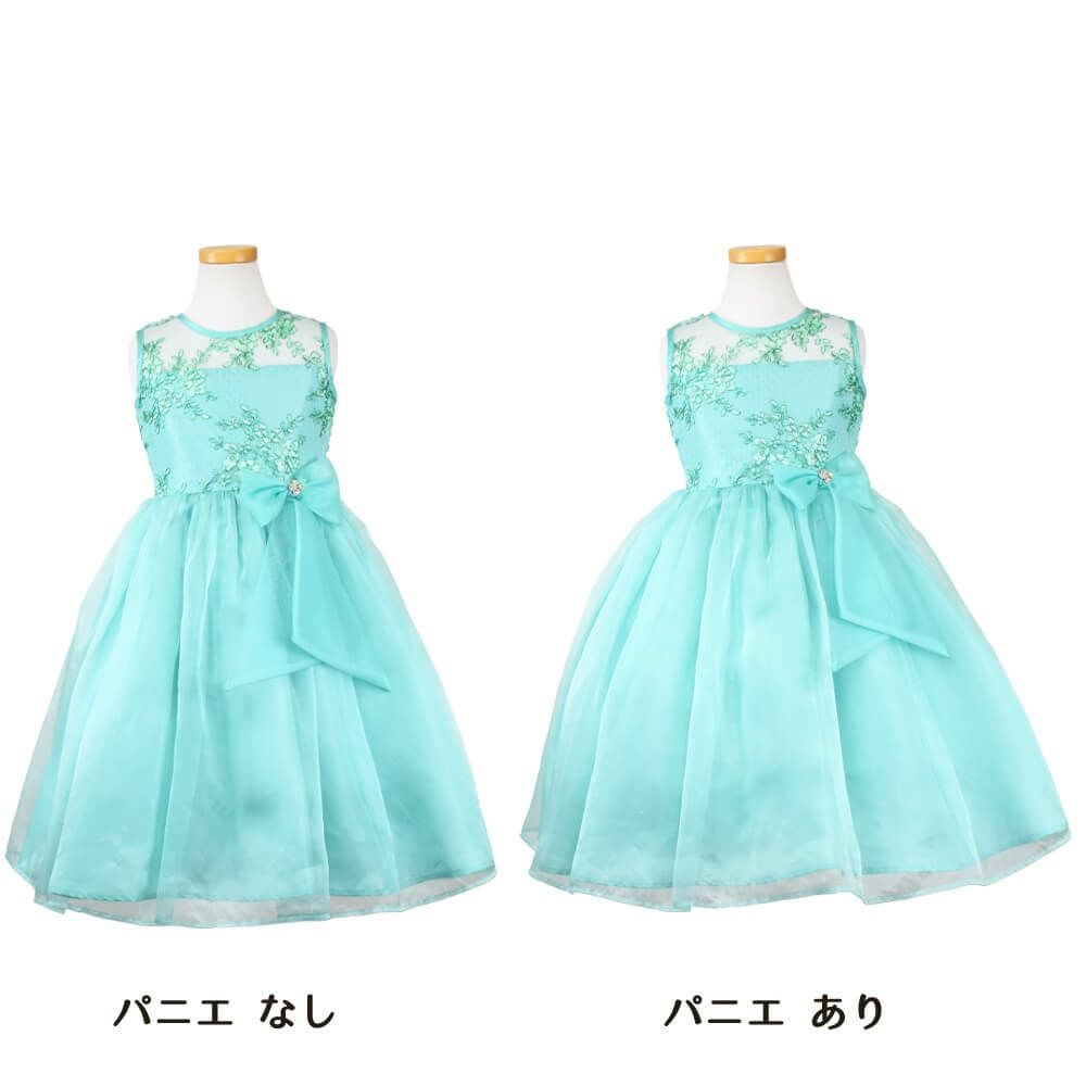 ピアノ発表会や結婚式にぴったりのカラーの女の子用キッズドレス。シンプルで美しいシルエットが魅力のAngel's Closetの子供ドレス レンタル商品（【レンタル】レース＆メタル刺繍オーガンジー子供ドレス（リボンコサージュ付）(CC2461)ミント）｜画像6