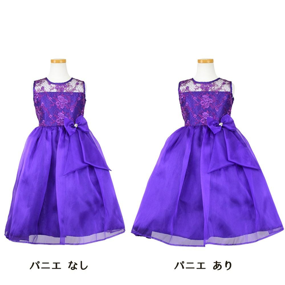 ピアノ発表会や結婚式にぴったりのカラーの女の子用キッズドレス。シンプルで美しいシルエットが魅力のAngel's Closetの子供ドレス レンタル商品（【レンタル】レース＆メタル刺繍オーガンジー子供ドレス（リボンコサージュ付）(CC2461)パープル）｜画像6