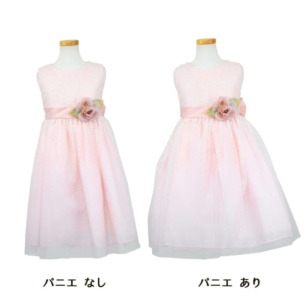 ピアノ発表会や結婚式にぴったりのピンクカラーの女の子用キッズドレス。シンプルで美しいシルエットが魅力のAngel's Closetの子供ドレス レンタル商品（【レンタル】サテンリボン＆スターダストチュール子供ドレス(CK329)ブラッシュピンク）｜画像6