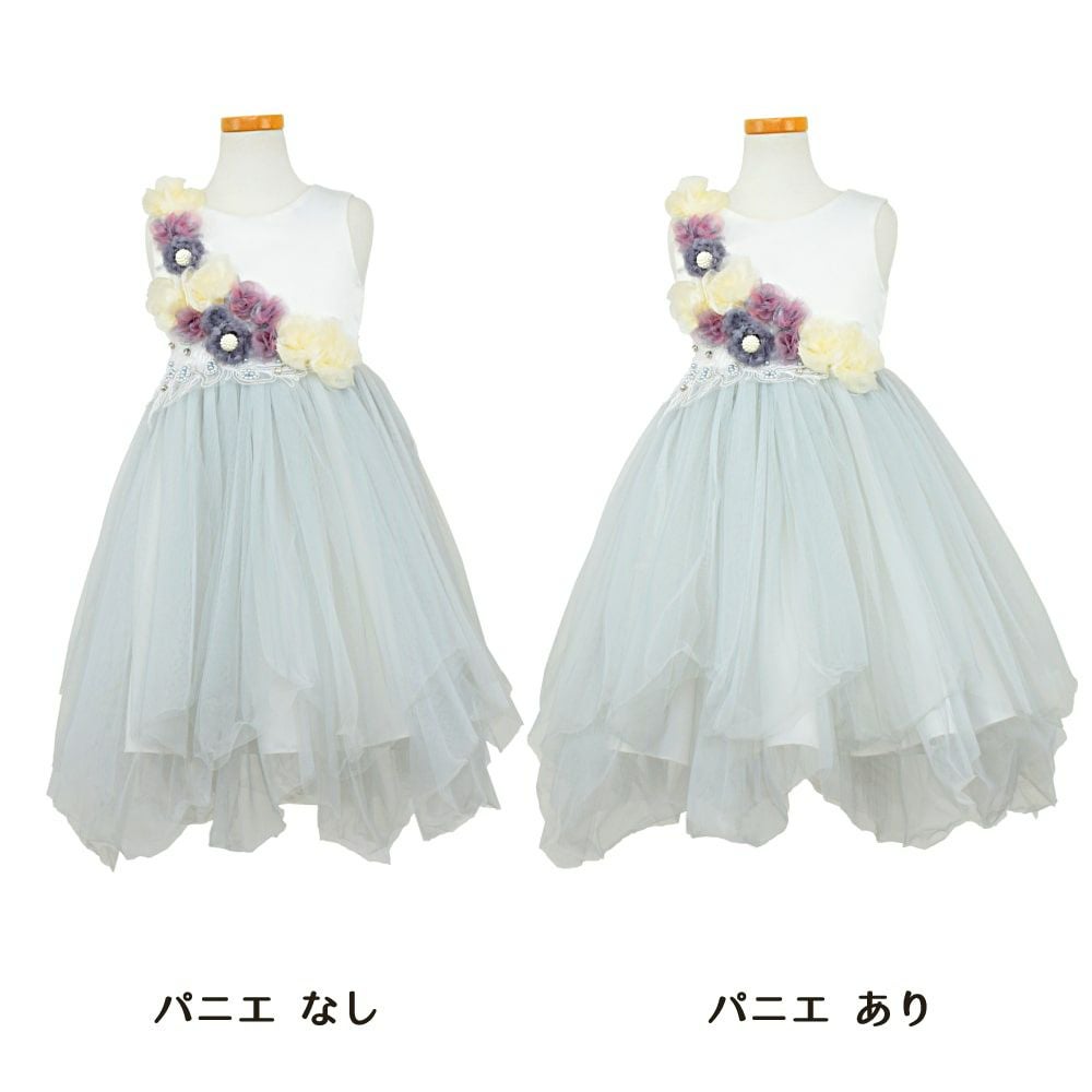 ピアノ発表会や結婚式にぴったりのブルーカラーの女の子用キッズドレス。シンプルで美しいシルエットが魅力のAngel's Closetの子供ドレス レンタル商品（【レンタル】フラワーモニュメント＆レイヤードチュール子供ドレス(YP082)ペールブルー）｜画像6