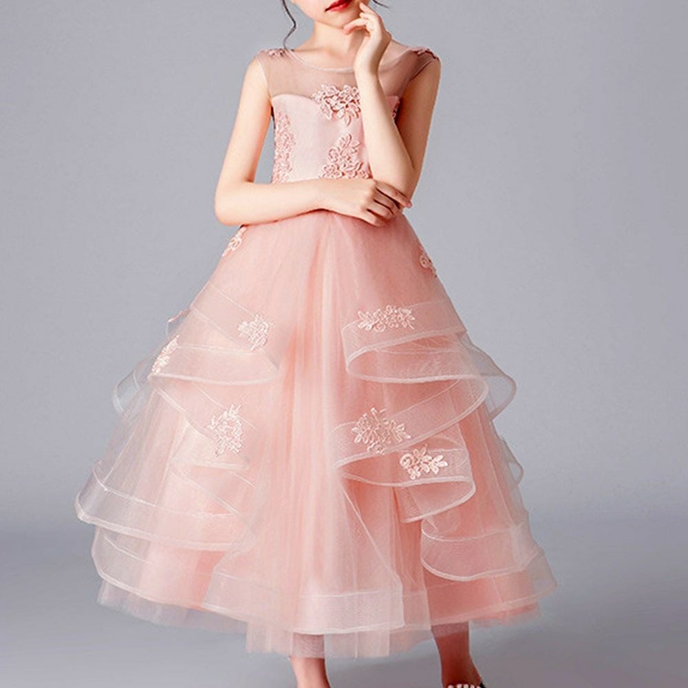 ピアノ発表会や結婚式にぴったりのホワイトカラーの女の子用キッズドレス。シンプルで美しいシルエットが魅力のAngel's Closetの子供ドレス レンタル商品（【レンタル】フラワー刺繍＆ウェーブチュールロング子供ドレス(YP135)オフホワイト）｜画像13