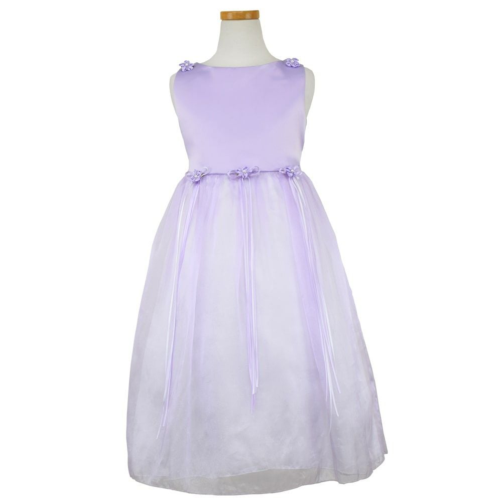 ピアノ発表会や結婚式にぴったりのライラックカラーの女の子用キッズドレス。シンプルで美しいシルエットが魅力のAngel's Closetの子供ドレス レンタル商品（【レンタル】サテン＆シャイニーオーガンジー子供ドレスサニー(KD149)ライラック）｜画像2