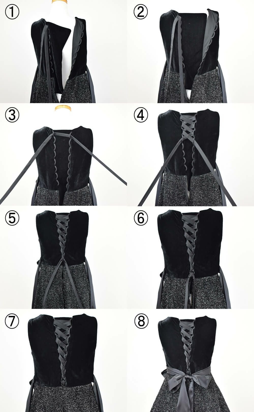 ピアノ発表会や結婚式にぴったりのブラックカラーの女の子用キッズドレス。シンプルで美しいシルエットが魅力のAngel's Closetの子供ドレス レンタル商品（【レンタル】ブラックベルベット＆煌めくＡラインロングドレス※コルセットバックリボン結び型(YP157B)ブラック）｜画像6