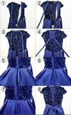 ピアノ発表会や結婚式にぴったりのネイビーカラーの女の子用キッズドレス。シンプルで美しいシルエットが魅力のAngel's Closetの子供ドレス レンタル商品（【レンタル】スパンコール＆サテンロングドレス※コルセットバックリボン結び型(YP136C)ネイビー）｜画像6