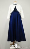 ピアノ発表会や結婚式にぴったりのネイビーカラーの女の子用キッズドレス。シンプルで美しいシルエットが魅力のAngel's Closetの子供ドレス レンタル商品（【レンタル】スパンコール＆サテンロングドレス※コルセットバックリボン結び型(YP136C)ネイビー）｜画像12