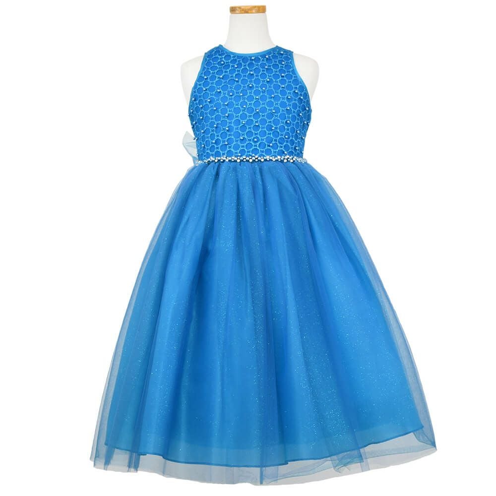 ピアノ発表会や結婚式にぴったりのカラーの女の子用キッズドレス。シンプルで美しいシルエットが魅力のAngel's Closetの子供ドレス レンタル商品（【レンタル】グリッター％パールトップチュール子供ドレス(ccd800)ティールグリーン）｜画像2