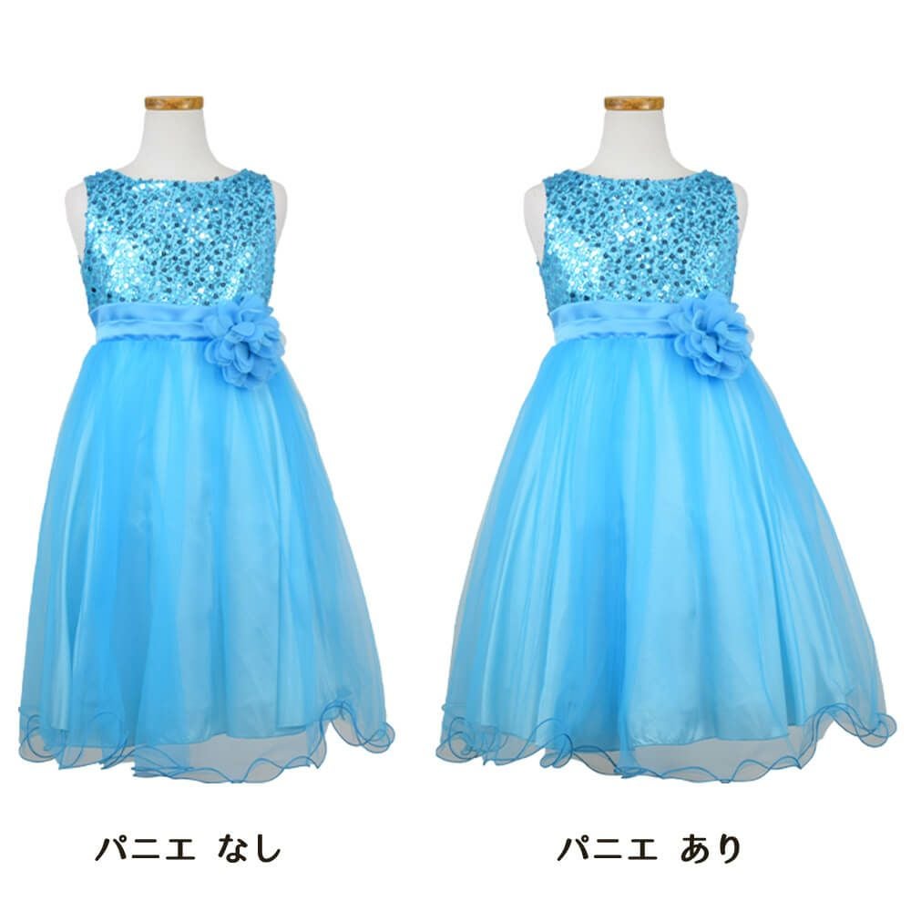 ピアノ発表会や結婚式にぴったりのカラーの女の子用キッズドレス。シンプルで美しいシルエットが魅力のAngel's Closetの子供ドレス レンタル商品（【レンタル】スパンコール＆チュール子供ドレス(kd305)アクア）｜画像6