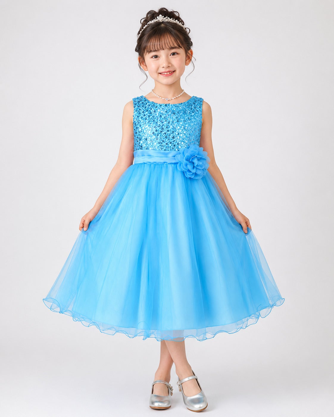 ピアノ発表会ドレス人気2位 子供ドレス スパンコール＆チュールドレス KD305 アクア | Angel's Closet