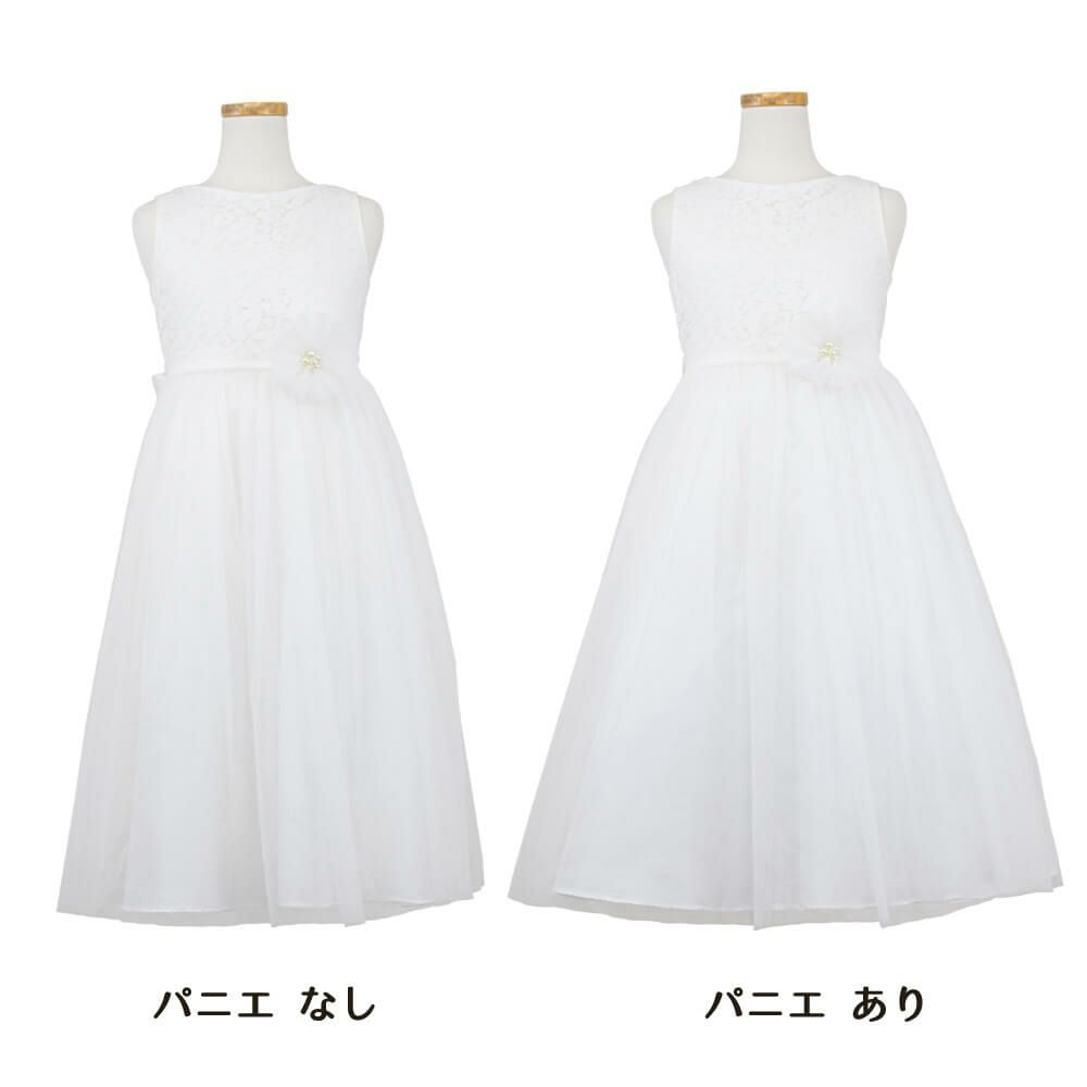 ピアノ発表会や結婚式にぴったりのホワイトカラーの女の子用キッズドレス。シンプルで美しいシルエットが魅力のAngel's Closetの子供ドレス レンタル商品（【レンタル】エレガントレース＆チュール子供ドレス(MBK346)オフホワイト）｜画像6