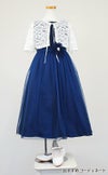 ピアノ発表会や結婚式にぴったりのネイビーカラーの女の子用キッズドレス。シンプルで美しいシルエットが魅力のAngel's Closetの子供ドレス レンタル商品（【レンタル】エレガントレース＆チュール子供ドレス(MBK346)ネイビー）｜画像9