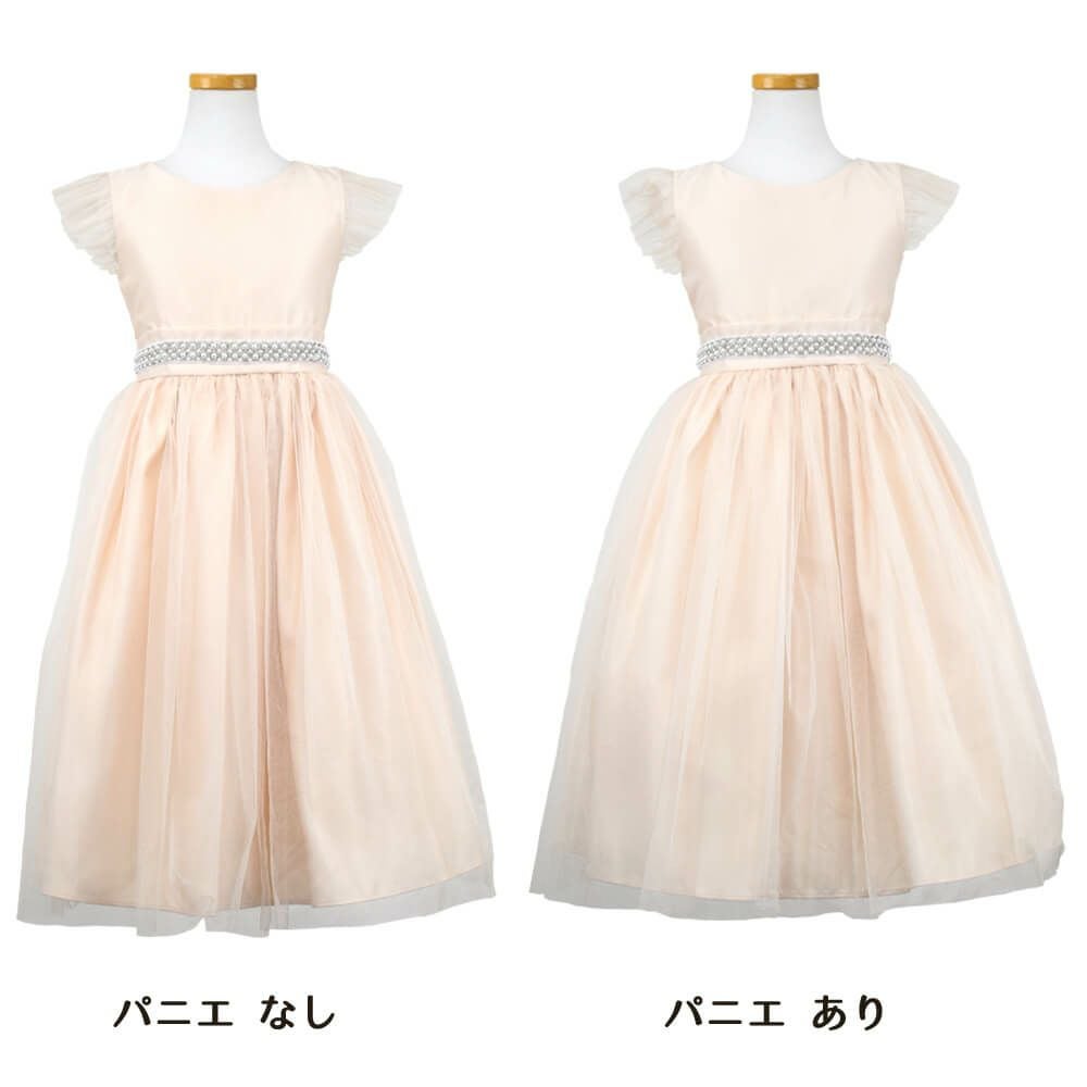 ピアノ発表会や結婚式にぴったりのカラーの女の子用キッズドレス。シンプルで美しいシルエットが魅力のAngel's Closetの子供ドレス レンタル商品（【レンタル】サテン＆チュールフラッタースリーブ子供ドレス(SK611)シャンパン）｜画像6