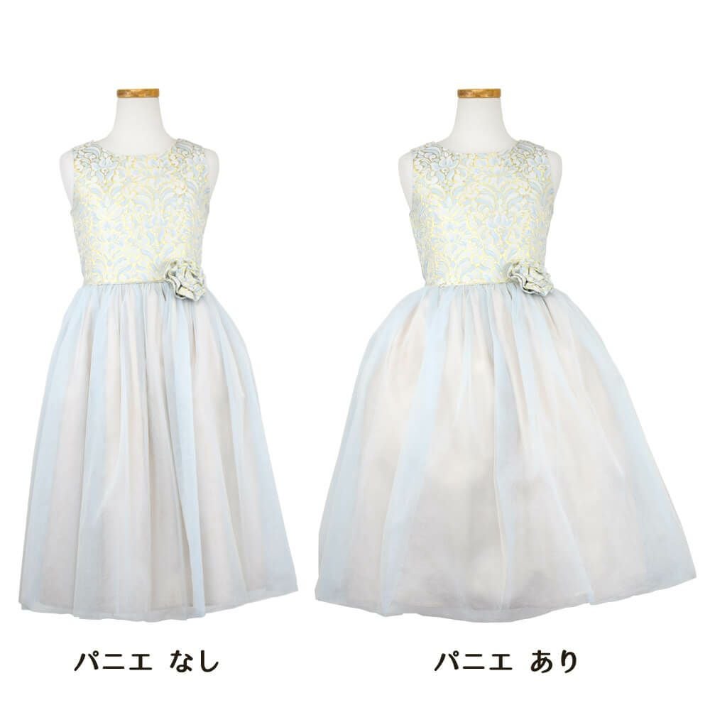 ピアノ発表会や結婚式にぴったりのブルーカラーの女の子用キッズドレス。シンプルで美しいシルエットが魅力のAngel's Closetの子供ドレス レンタル商品（【レンタル】オーネイトジャガード＆マルチトーンチュール子供ドレス(SK671)ブルー）｜画像6