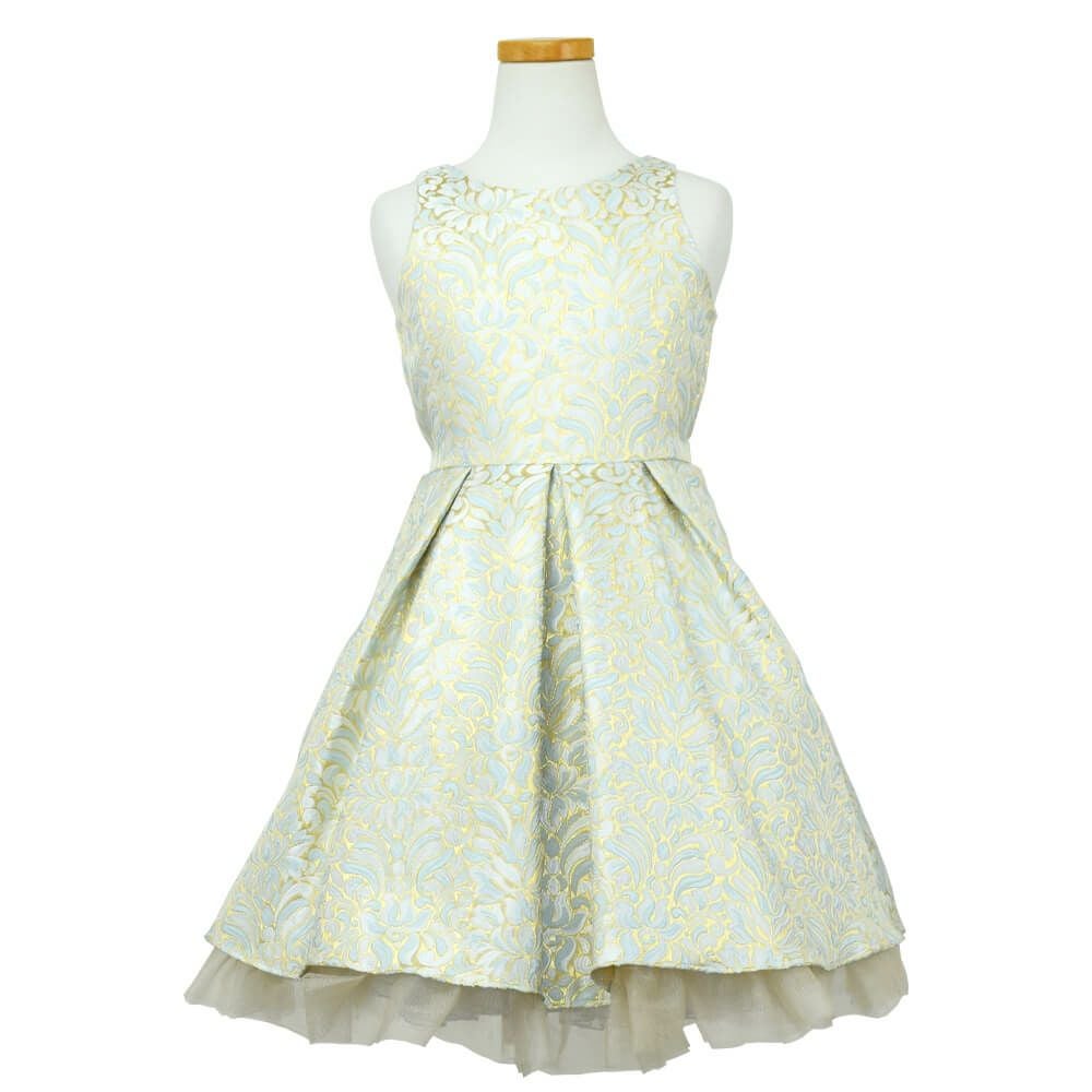 ピアノ発表会や結婚式にぴったりのブルーカラーの女の子用キッズドレス。シンプルで美しいシルエットが魅力のAngel's Closetの子供ドレス レンタル商品（【レンタル】オーネイトプリーツジャガード＆チュール子供ドレス(SK670A)ブルー）｜画像2