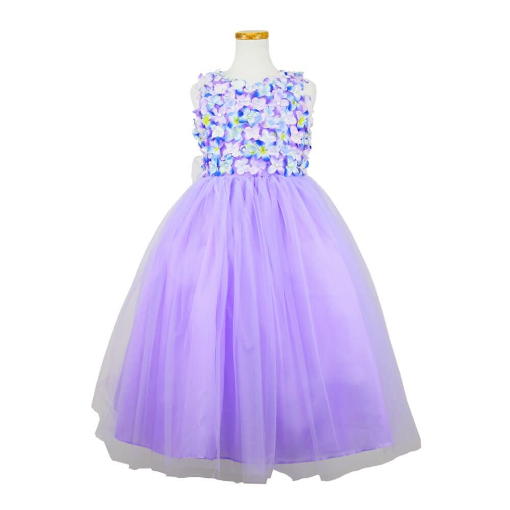 ピアノ発表会や結婚式にぴったりのライラックカラーの女の子用キッズドレス。シンプルで美しいシルエットが魅力のAngel's Closetの子供ドレス レンタル商品（【レンタル】フラワーモチーフチュールリボン子供ドレス(CCD741)ライラック）｜画像2