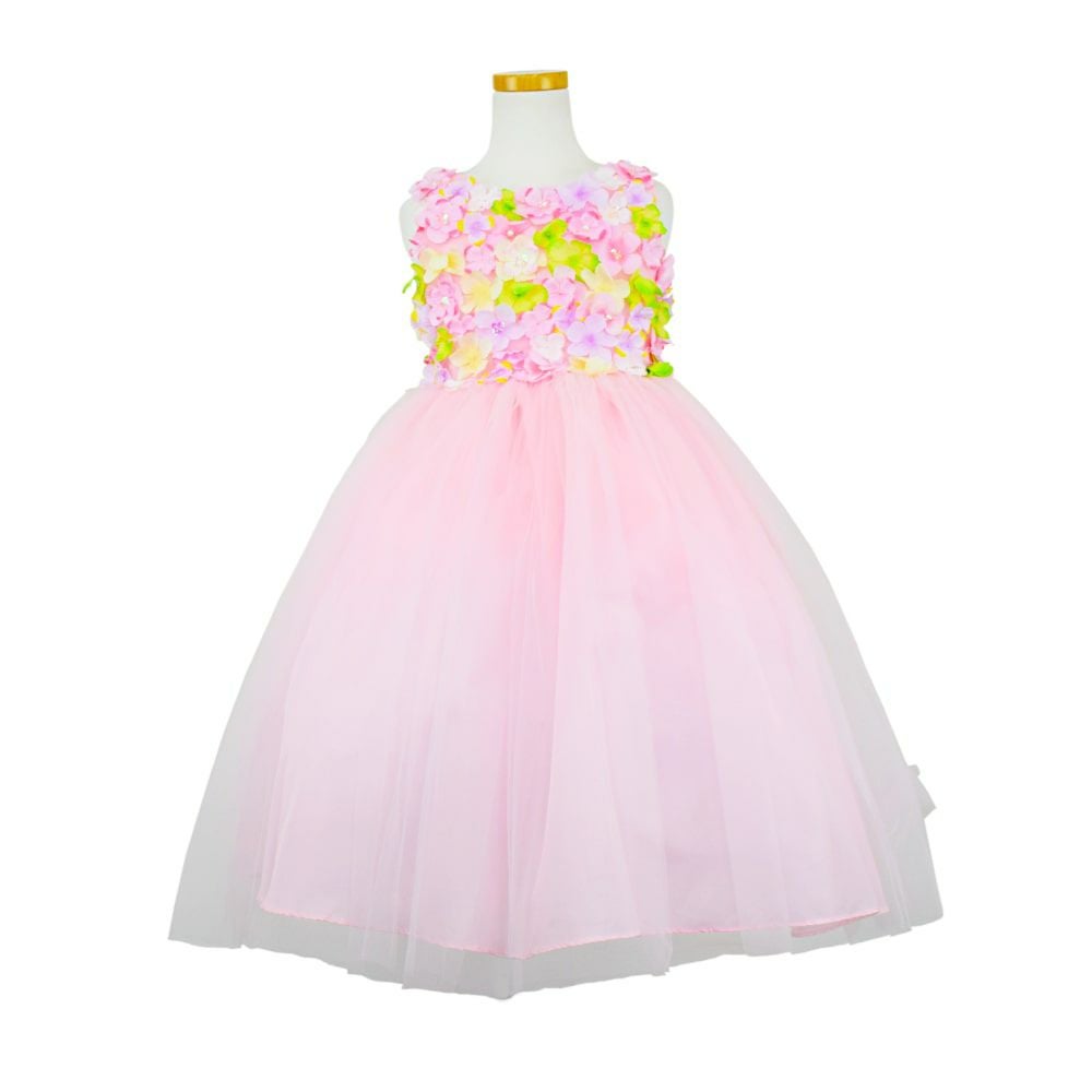 ピアノ発表会や結婚式にぴったりのピンクカラーの女の子用キッズドレス。シンプルで美しいシルエットが魅力のAngel's Closetの子供ドレス レンタル商品（【レンタル】フラワーモチーフチュールリボン子供ドレス(CCD752)ピンク）｜画像2