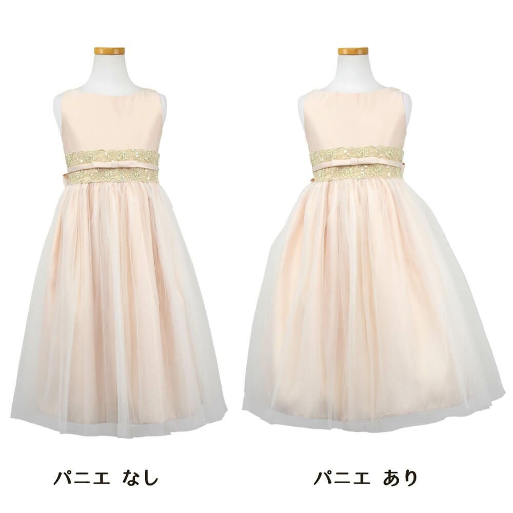 ピアノ発表会や結婚式にぴったりのカラーの女の子用キッズドレス。シンプルで美しいシルエットが魅力のAngel's Closetの子供ドレス レンタル商品（【レンタル】サテンwithメタリックレース子供ドレス(SK473)シャンパン）｜画像6