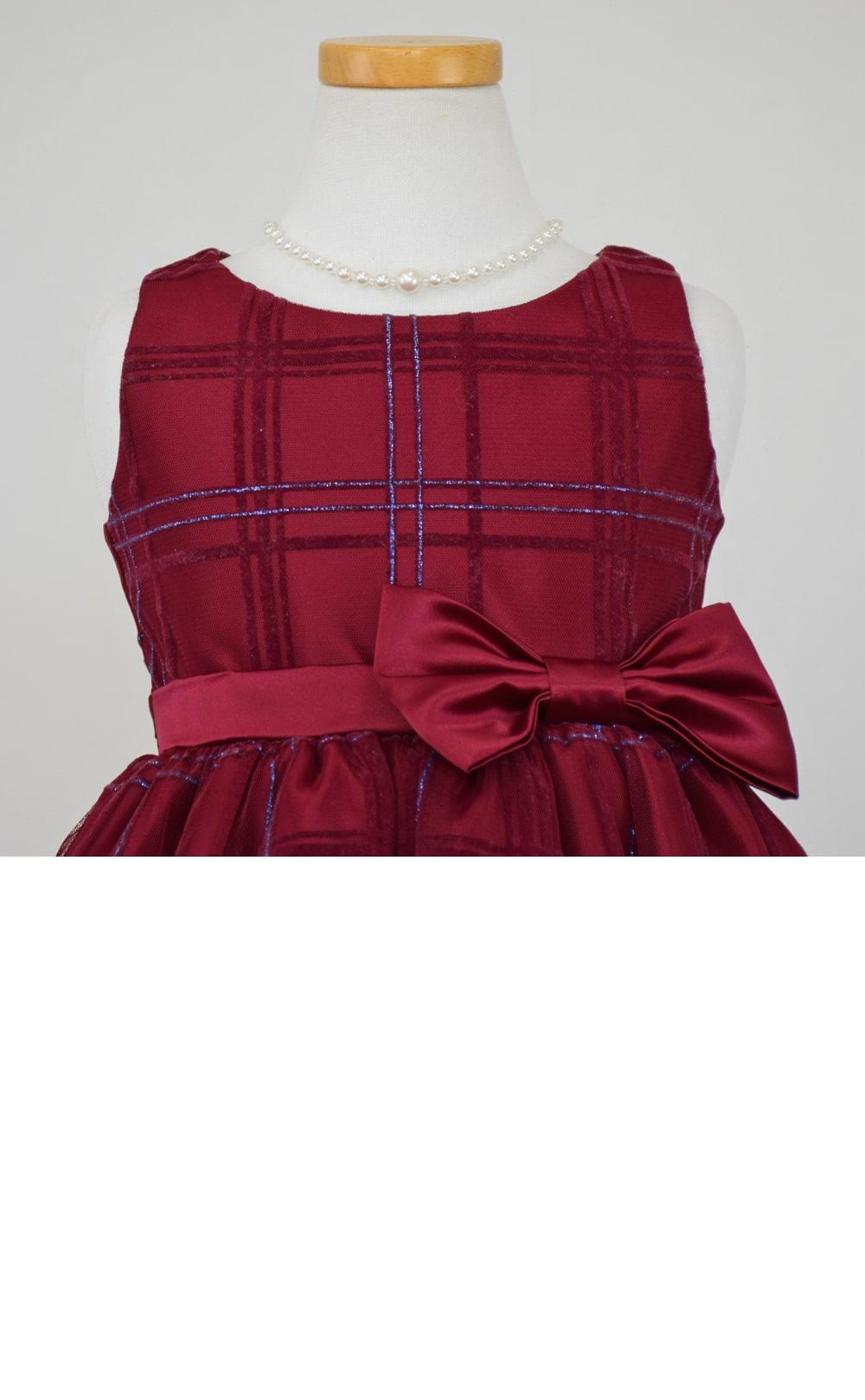 ピアノ発表会や結婚式にぴったりのカラーの女の子用キッズドレス。シンプルで美しいシルエットが魅力のAngel's Closetの子供ドレス レンタル商品（【レンタル】フロックドグリッター格子柄メッシュ＆サテン子供ドレス(SK714)バーガンディー）｜画像7