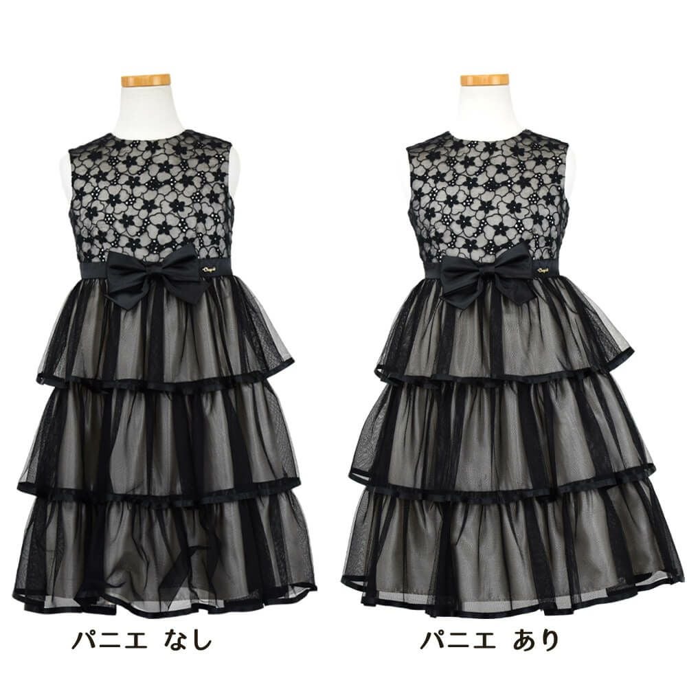 ピアノ発表会や結婚式にぴったりのブラックカラーの女の子用キッズドレス。シンプルで美しいシルエットが魅力のAngel's Closetの子供ドレス レンタル商品（【レンタル】花柄レースティアードチュール子供ドレス【CHOPIN】(CAT882101)ブラック）｜画像6