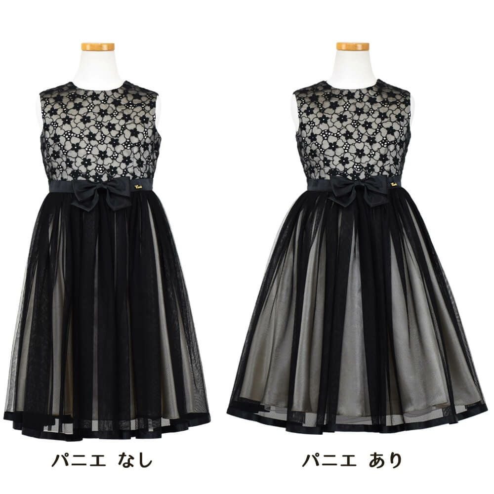ピアノ発表会や結婚式にぴったりのブラックカラーの女の子用キッズドレス。シンプルで美しいシルエットが魅力のAngel's Closetの子供ドレス レンタル商品（【レンタル】花柄刺繍オーガンジー＆チュール子供ドレス【CHOPIN】(CAT182313)ブラック）｜画像6