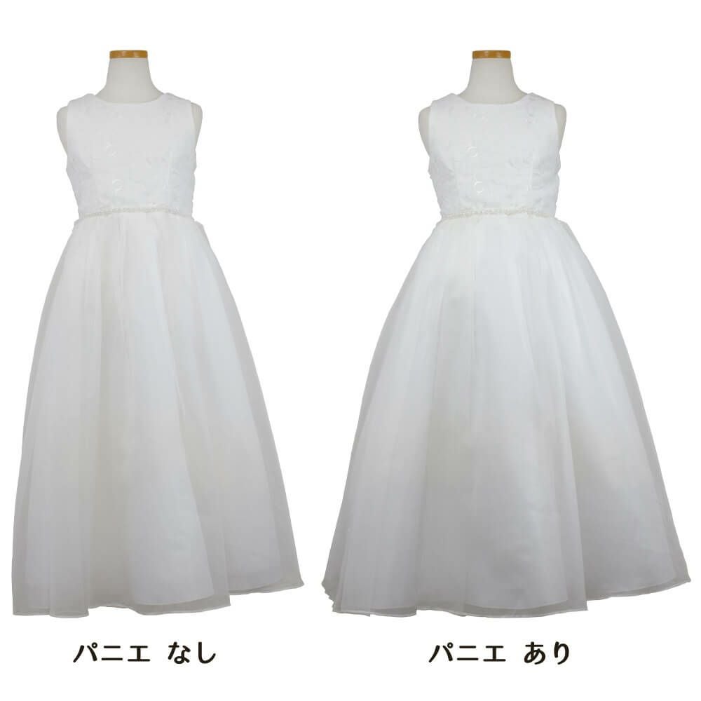 ピアノ発表会や結婚式にぴったりのカラーの女の子用キッズドレス。シンプルで美しいシルエットが魅力のAngel's Closetの子供ドレス レンタル商品（【レンタル】エレガントフラワーパターンレース&オーガンジーロングドレス(JK3580)アイボリー）｜画像6