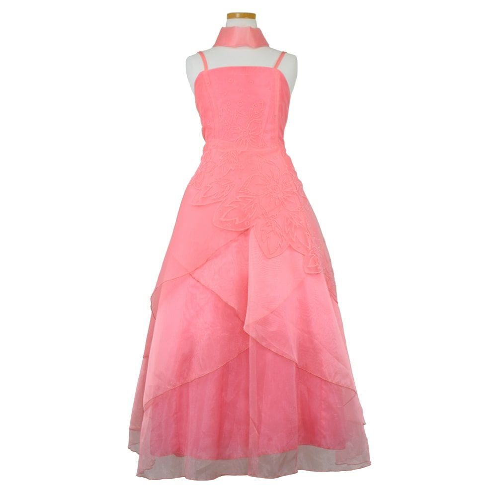 ピアノ発表会や結婚式にぴったりのカラーの女の子用キッズドレス。シンプルで美しいシルエットが魅力のAngel's Closetの子供ドレス レンタル商品（【レンタル】キャビアビーズ＆スパークルAラインオーガンジードレス(HC2007)コーラル）｜画像2