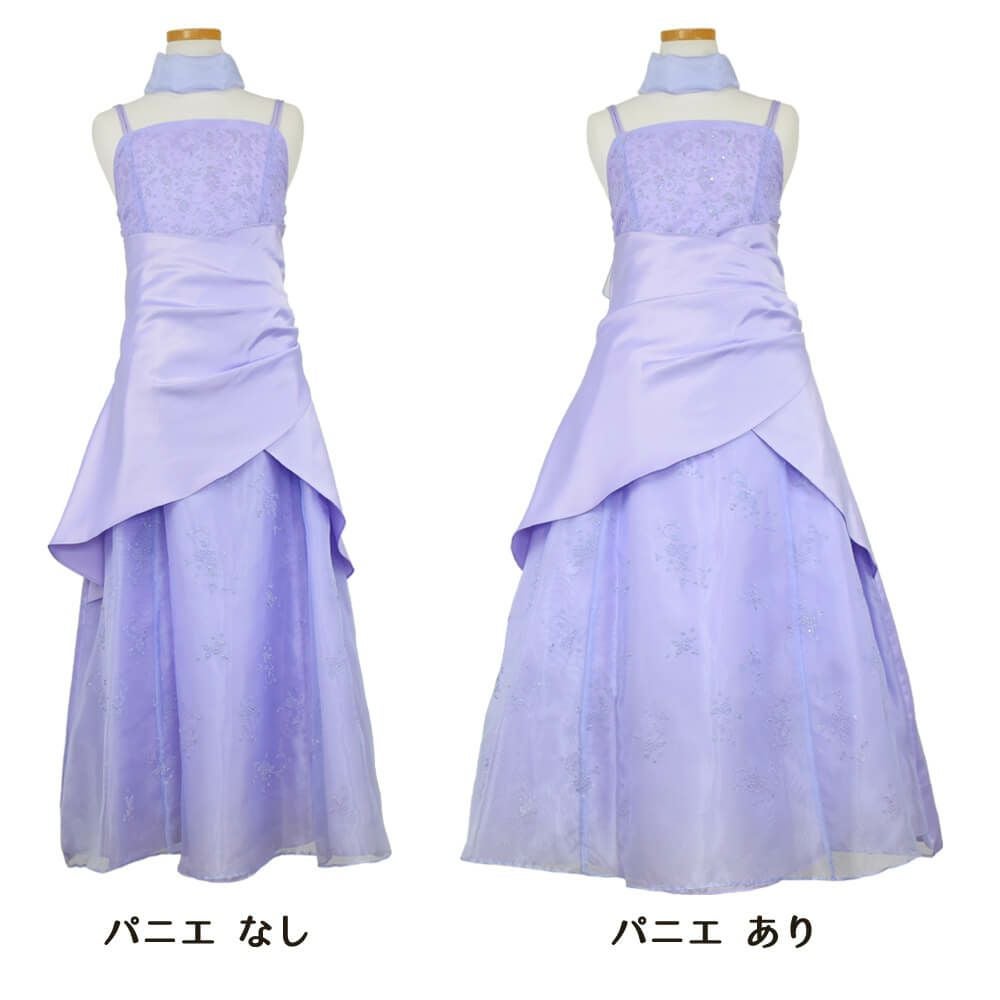 ピアノ発表会や結婚式にぴったりのライラックカラーの女の子用キッズドレス。シンプルで美しいシルエットが魅力のAngel's Closetの子供ドレス レンタル商品（【レンタル】ギャザーアクロスウェストサテン＆フローラルオーガンジードレス(HC1232)ライラック）｜画像7