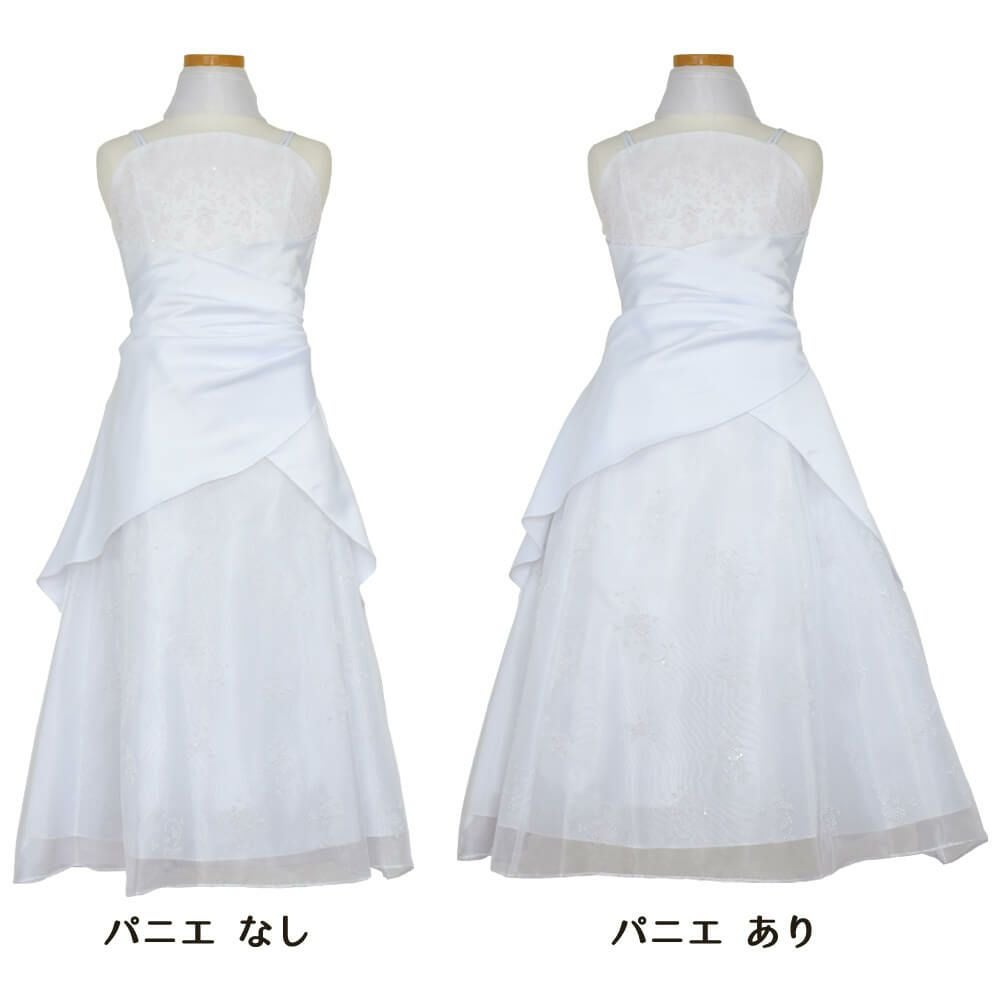 ピアノ発表会や結婚式にぴったりのホワイトカラーの女の子用キッズドレス。シンプルで美しいシルエットが魅力のAngel's Closetの子供ドレス レンタル商品（【レンタル】ギャザーアクロスウェストサテン＆フローラルオーガンジードレス(HC1232)ホワイト）｜画像7