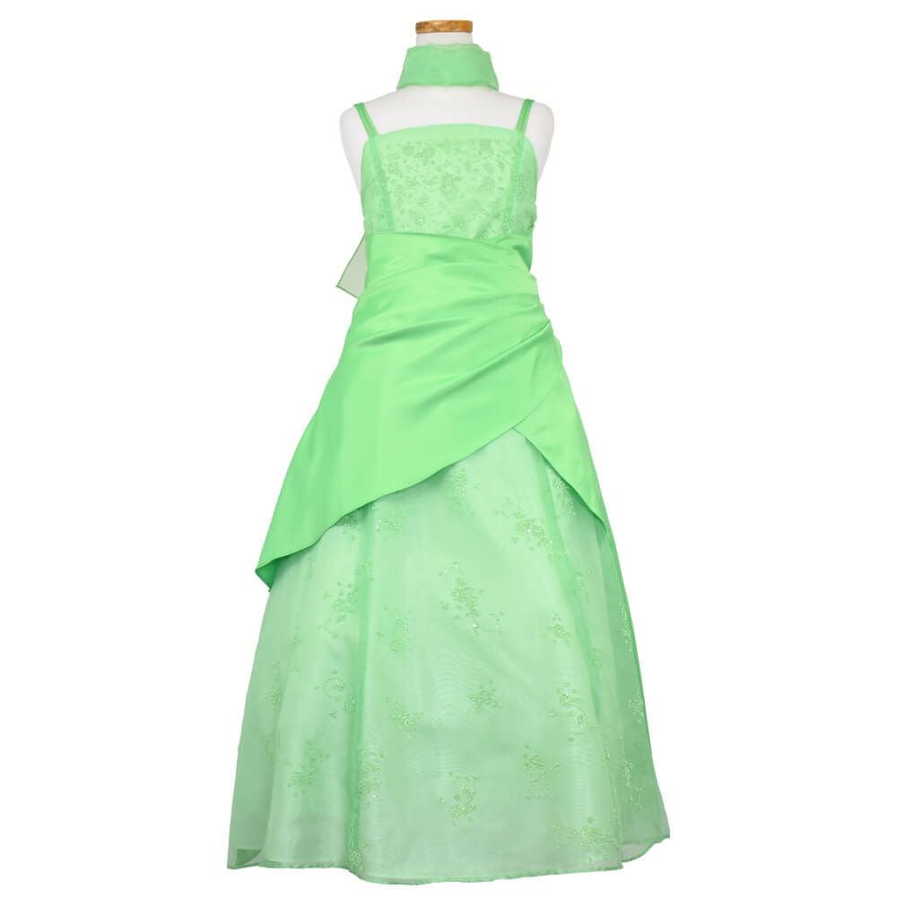 ピアノ発表会や結婚式にぴったりのカラーの女の子用キッズドレス。シンプルで美しいシルエットが魅力のAngel's Closetの子供ドレス レンタル商品（【レンタル】ギャザーアクロスウェストサテン＆フローラルオーガンジードレス(HC1232)クローバー）｜画像2