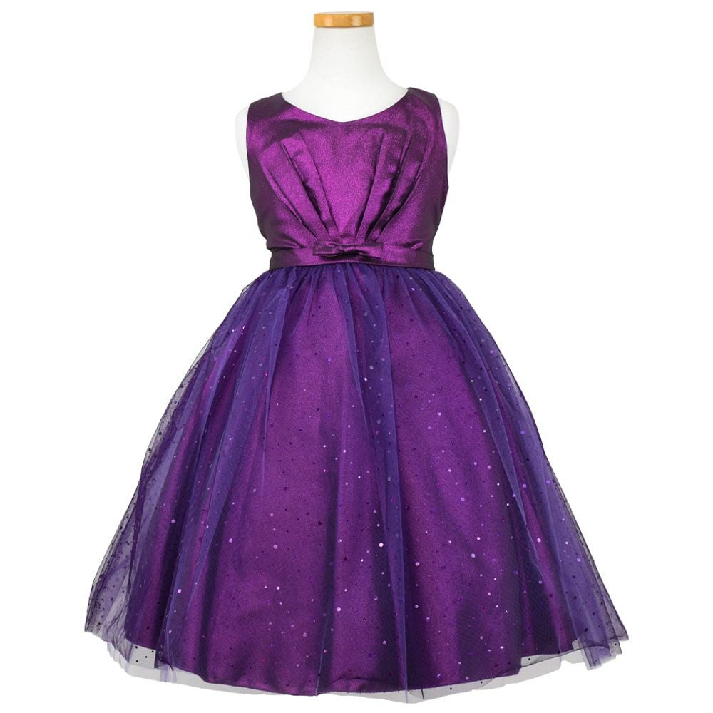 ピアノ発表会や結婚式にぴったりのカラーの女の子用キッズドレス。シンプルで美しいシルエットが魅力のAngel's Closetの子供ドレス レンタル商品（【レンタル】スパークリーチュールドレス(KD352)パープル）｜画像2