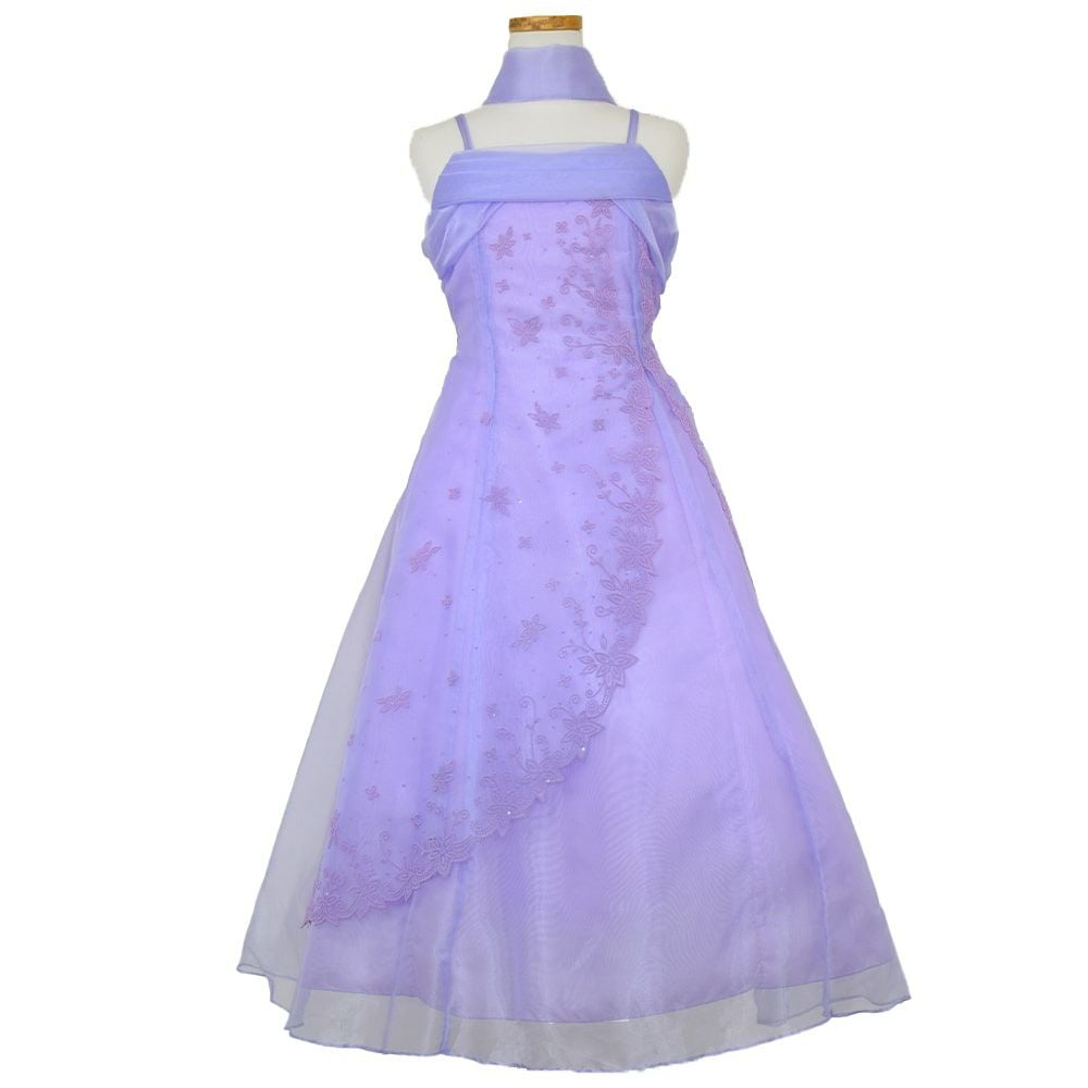 ピアノ発表会や結婚式にぴったりのライラックカラーの女の子用キッズドレス。シンプルで美しいシルエットが魅力のAngel's Closetの子供ドレス レンタル商品（【レンタル】キャビアビーズ＆イリュージョンオーガンジーロングドレス(HC1215)ライラック）｜画像2