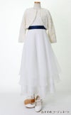ピアノ発表会や結婚式にぴったりのネイビーカラーの女の子用キッズドレス。シンプルで美しいシルエットが魅力のAngel's Closetの子供ドレス レンタル商品（【レンタル】ネイビーリボン＆ティアードホワイトオーガンジーロングドレス(YP194)ホワイト）｜画像11