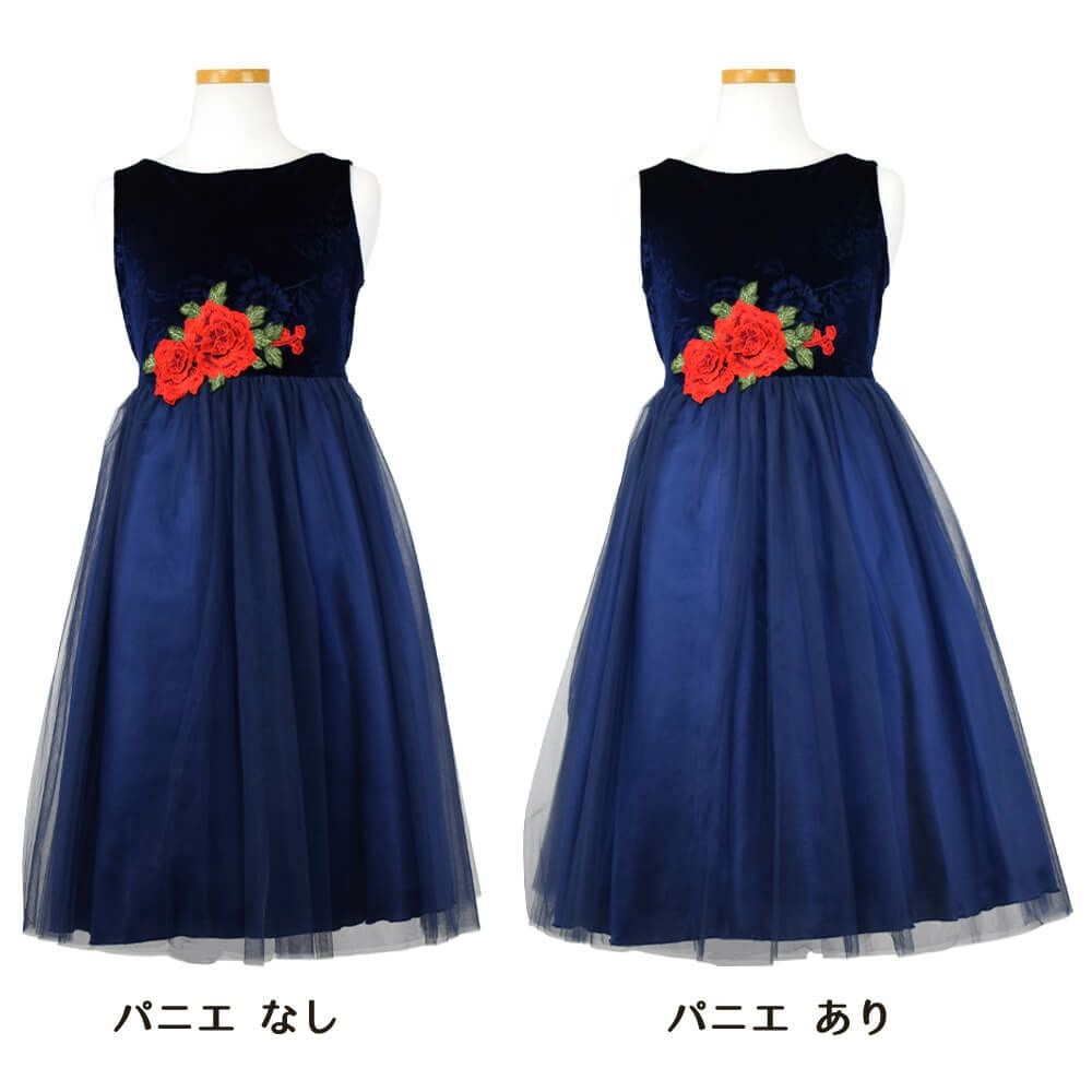 ピアノ発表会や結婚式にぴったりのネイビーカラーの女の子用キッズドレス。シンプルで美しいシルエットが魅力のAngel's Closetの子供ドレス レンタル商品（【レンタル】ローズ刺繍エレガントベルベットドレス(KD396)ネイビー）｜画像6