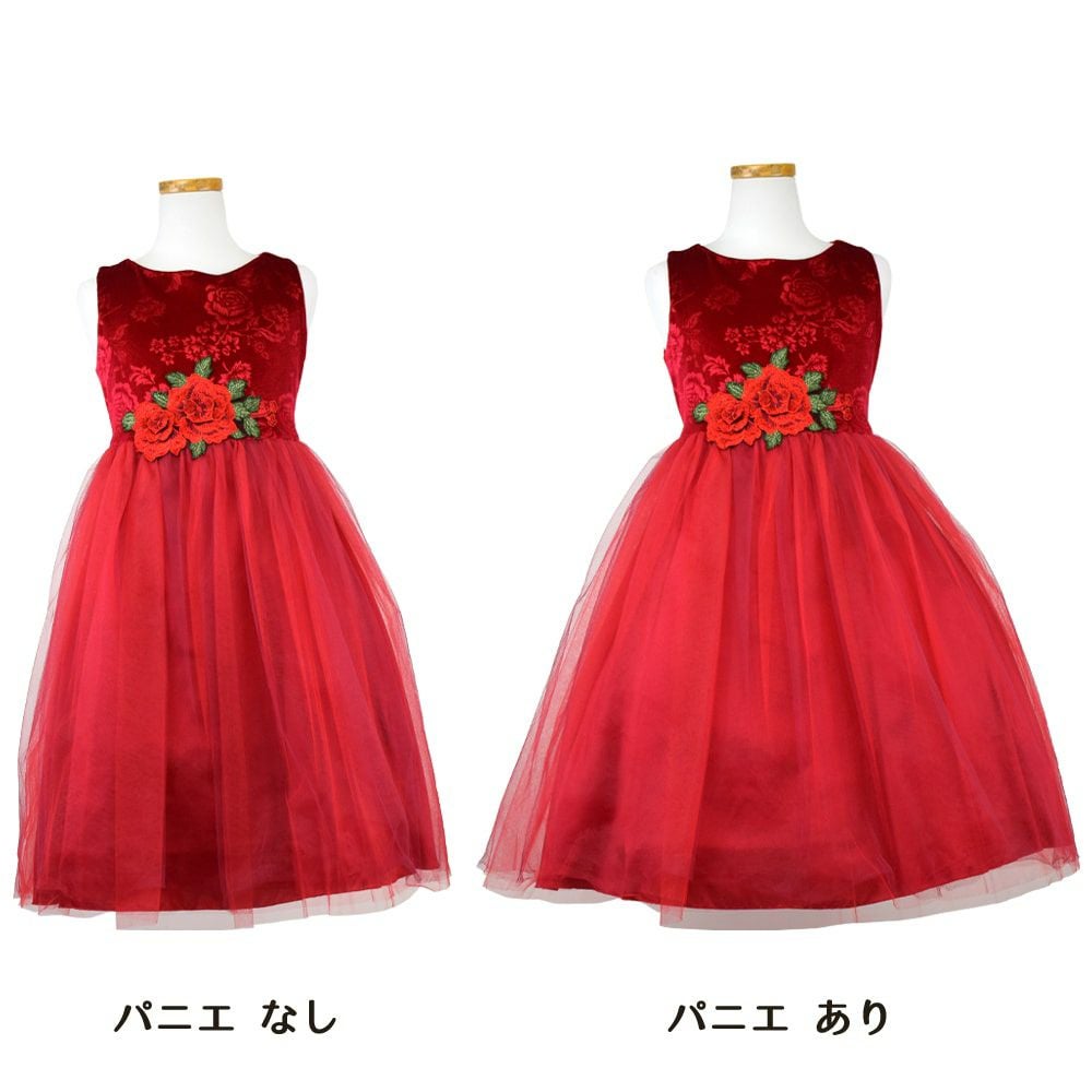 ピアノ発表会や結婚式にぴったりのカラーの女の子用キッズドレス。シンプルで美しいシルエットが魅力のAngel's Closetの子供ドレス レンタル商品（【レンタル】ローズ刺繍エレガントベルベットドレス(KD396)レッド）｜画像6