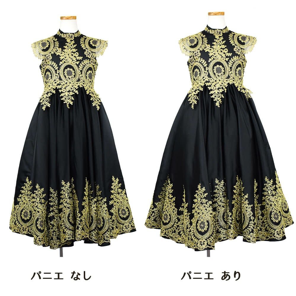 ピアノ発表会や結婚式にぴったりのブラックカラーの女の子用キッズドレス。シンプルで美しいシルエットが魅力のAngel's Closetの子供ドレス レンタル商品（【レンタル】サテン＆ゴールド刺繍ハイネックロング子供ドレス(YP134)ブラック）｜画像7