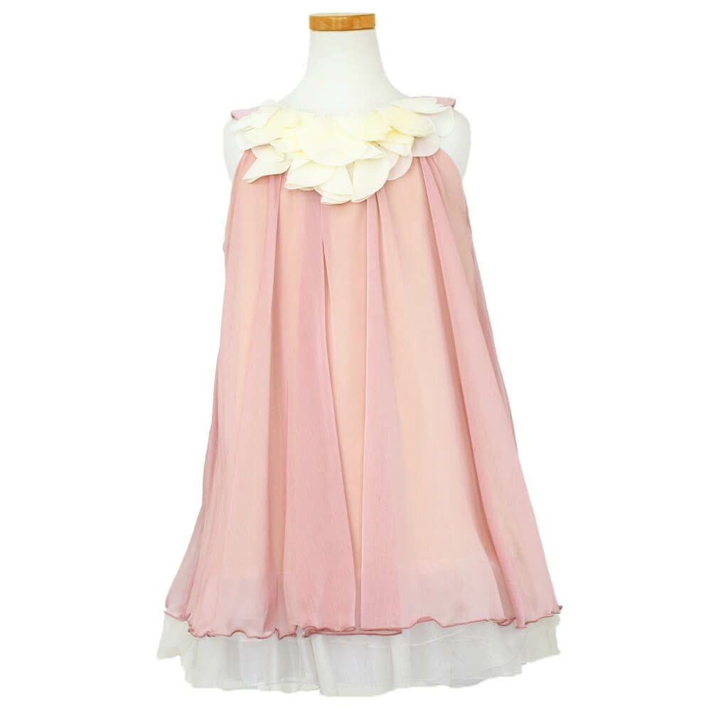 ピアノ発表会や結婚式にぴったりのカラーの女の子用キッズドレス。シンプルで美しいシルエットが魅力のAngel's Closetの子供ドレス レンタル商品（【レンタル】シフォンフラワーAラインドレス(KD284)ダスティローズ）｜画像2
