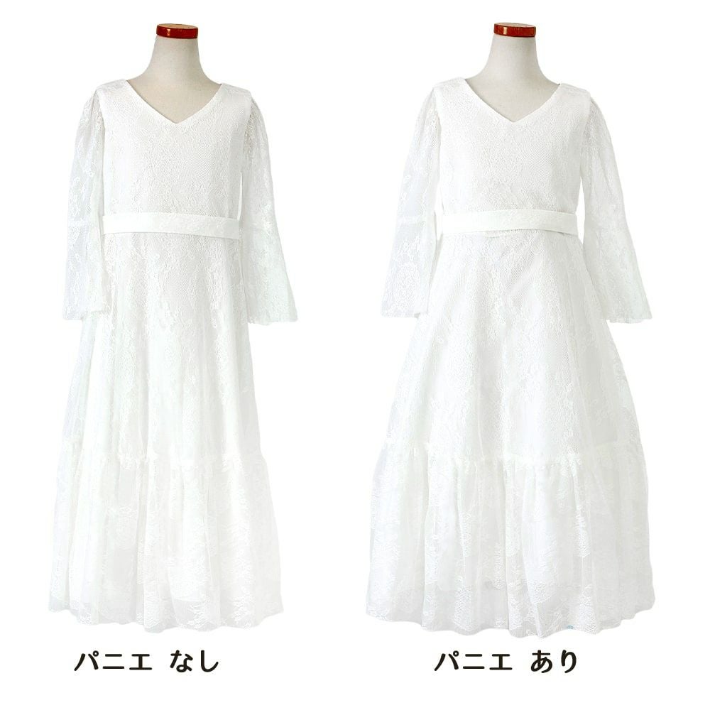ピアノ発表会や結婚式にぴったりのホワイトカラーの女の子用キッズドレス。シンプルで美しいシルエットが魅力のAngel's Closetの子供ドレス レンタル商品（【レンタル】フラッタースリーブ総レースロングドレス(YP219)ホワイト）｜画像6