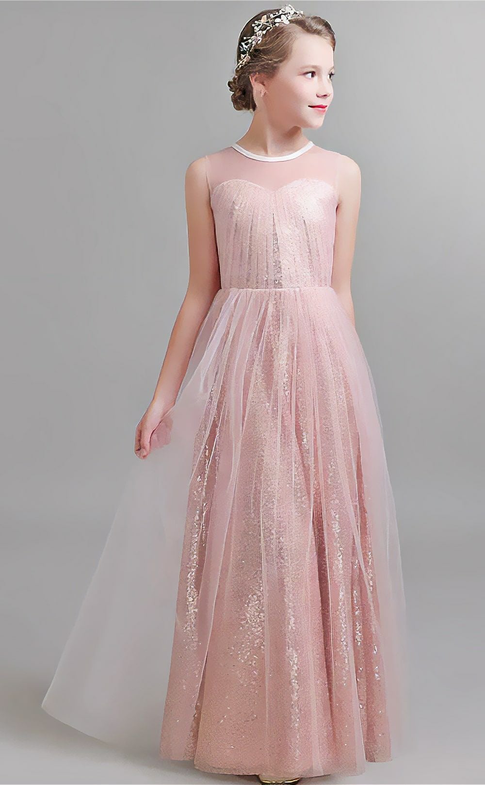 ピアノ発表会や結婚式にぴったりのブルーカラーの女の子用キッズドレス。シンプルで美しいシルエットが魅力のAngel's Closetの子供ドレス レンタル商品（【レンタル】ビスチェ風スパンコール＆チュールロングドレス（YP221） ベビーブルー）｜画像12