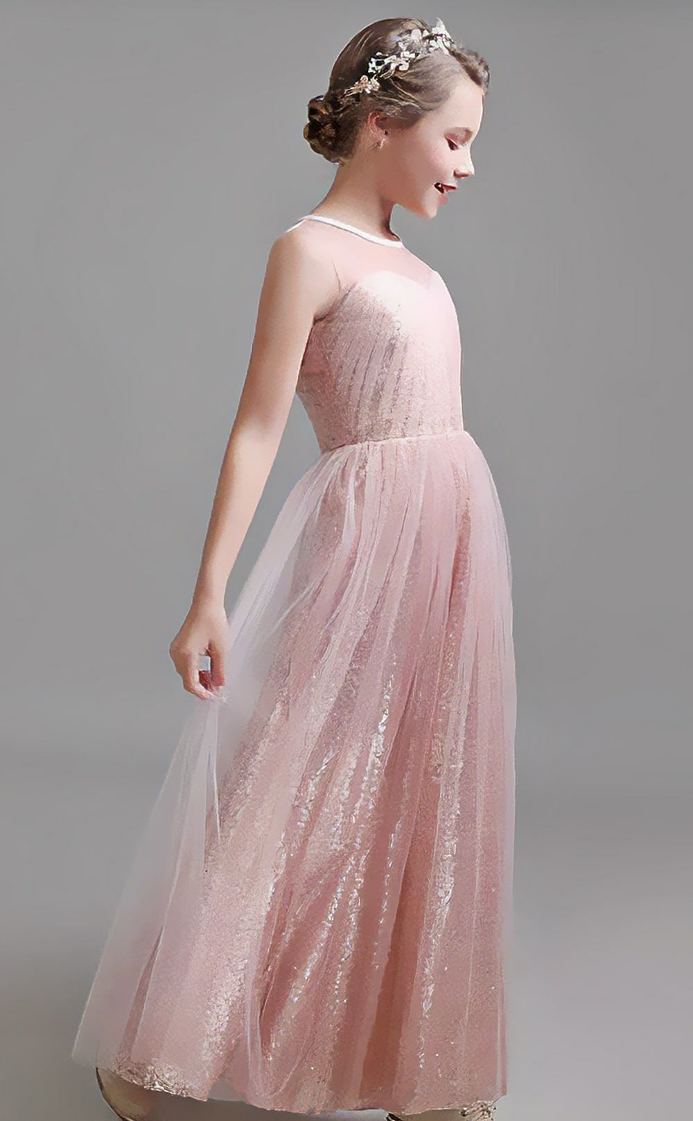 ピアノ発表会や結婚式にぴったりのブルーカラーの女の子用キッズドレス。シンプルで美しいシルエットが魅力のAngel's Closetの子供ドレス レンタル商品（【レンタル】ビスチェ風スパンコール＆チュールロングドレス（YP221） ベビーブルー）｜画像13