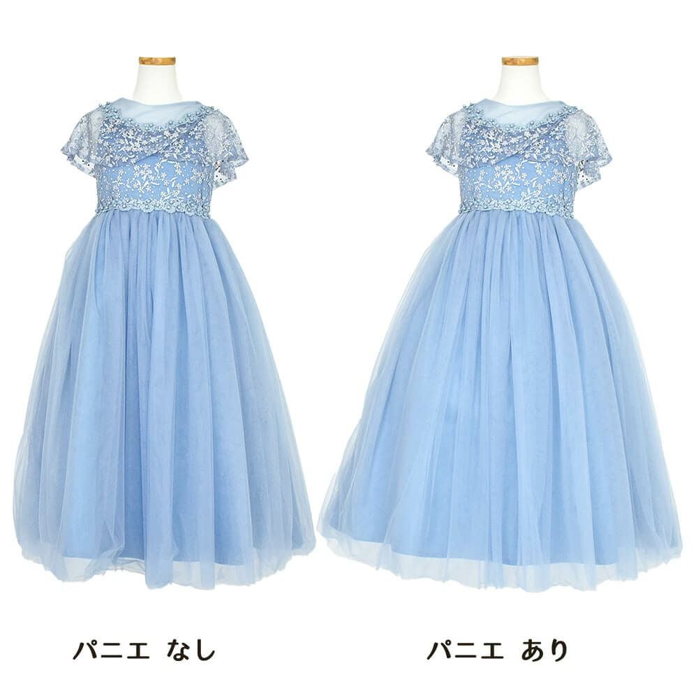 ピアノ発表会や結婚式にぴったりのブルーカラーの女の子用キッズドレス。シンプルで美しいシルエットが魅力のAngel's Closetの子供ドレス レンタル商品（【レンタル】フラワーレースケープ＆チュールドレス（YP222） ブルーグレー）｜画像6