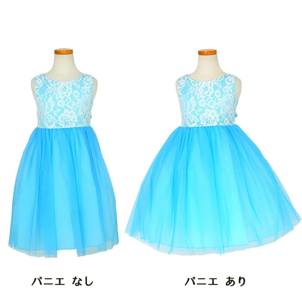 ピアノ発表会や結婚式にぴったりのカラーの女の子用キッズドレス。シンプルで美しいシルエットが魅力のAngel's Closetの子供ドレス レンタル商品（【レンタル】レース＆４レイヤーイリュージョンチュールドレス（KD414） アクア）｜画像6