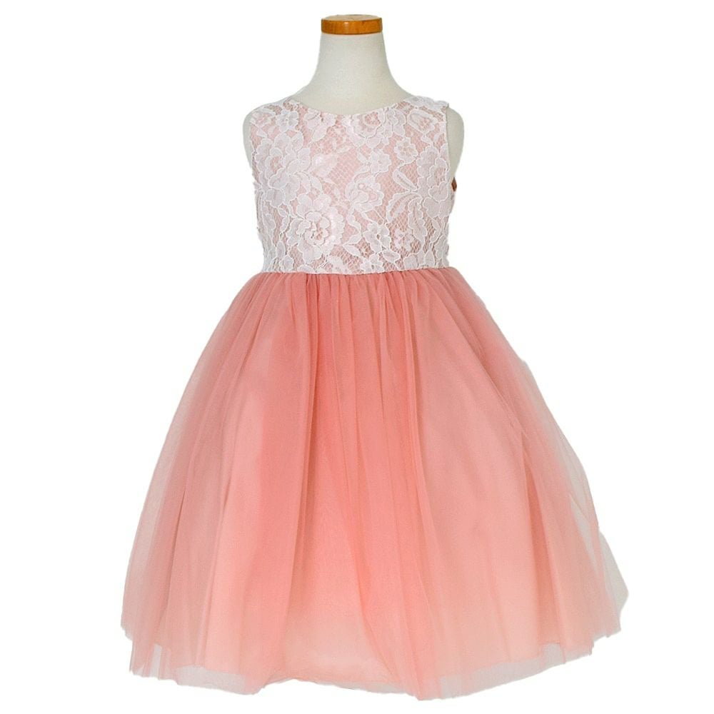 ピアノ発表会や結婚式にぴったりのカラーの女の子用キッズドレス。シンプルで美しいシルエットが魅力のAngel's Closetの子供ドレス レンタル商品（【レンタル】レース＆４レイヤーイリュージョンチュールドレス（KD414） ダスティーローズ）｜画像2