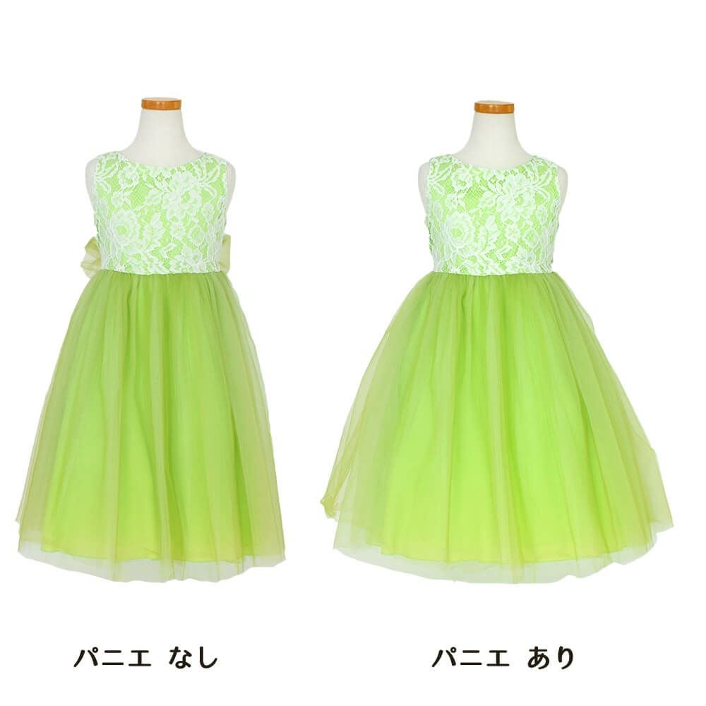 ピアノ発表会や結婚式にぴったりのカラーの女の子用キッズドレス。シンプルで美しいシルエットが魅力のAngel's Closetの子供ドレス レンタル商品（【レンタル】レース＆４レイヤーイリュージョンチュールドレス（KD414） グリーン）｜画像6