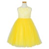 ピアノ発表会や結婚式にぴったりのカラーの女の子用キッズドレス。シンプルで美しいシルエットが魅力のAngel's Closetの子供ドレス レンタル商品（【レンタル】レース＆４レイヤーイリュージョンチュールドレス（KD414） イエロー）｜画像2