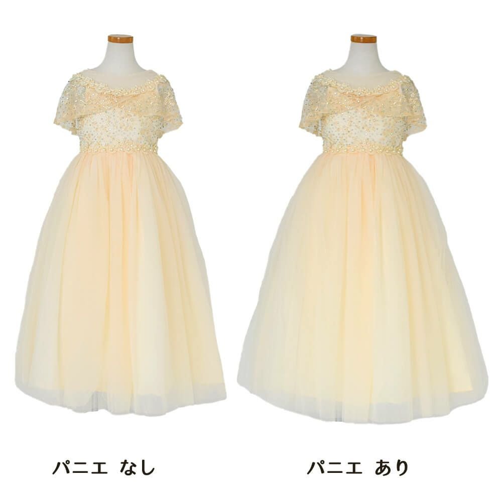ピアノ発表会や結婚式にぴったりのカラーの女の子用キッズドレス。シンプルで美しいシルエットが魅力のAngel's Closetの子供ドレス レンタル商品（【レンタル】フラワーレースケープ＆チュールドレス（YP222） シャンパン）｜画像6