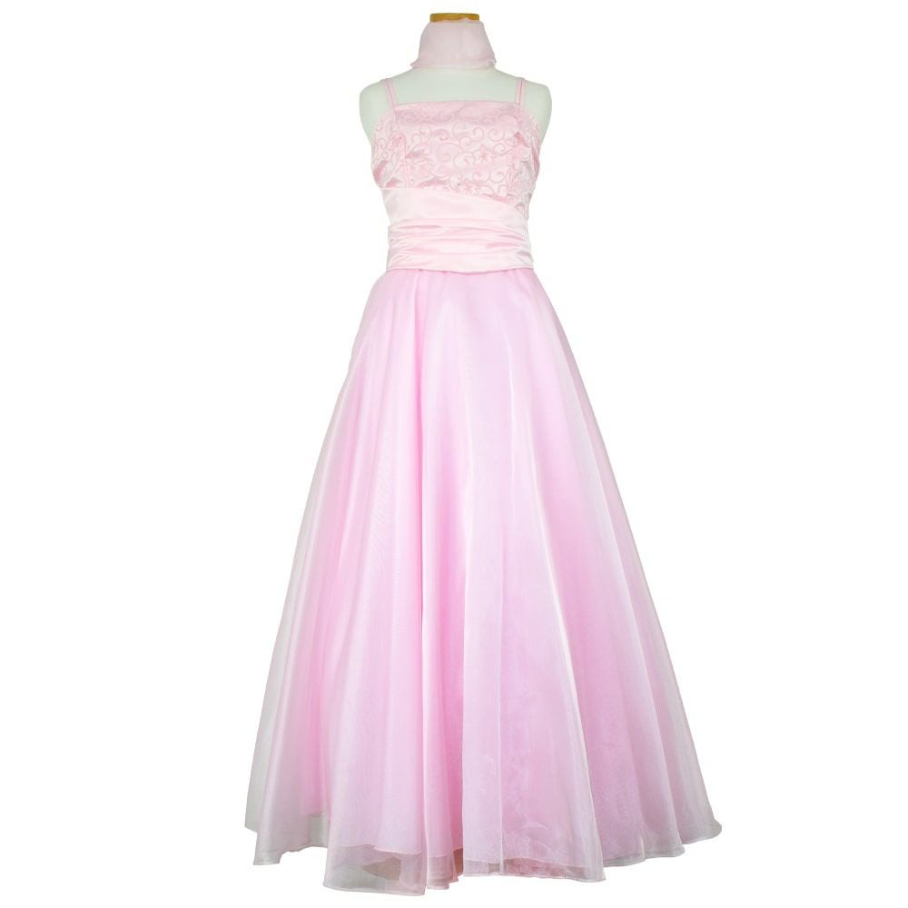 ピアノ発表会や結婚式にぴったりのピンクカラーの女の子用キッズドレス。シンプルで美しいシルエットが魅力のAngel's Closetの子供ドレス レンタル商品（【レンタル】キャビアビーズ＆ダイアゴナルボディオーガンジースカートドレス（HC1568）ピンク）｜画像2