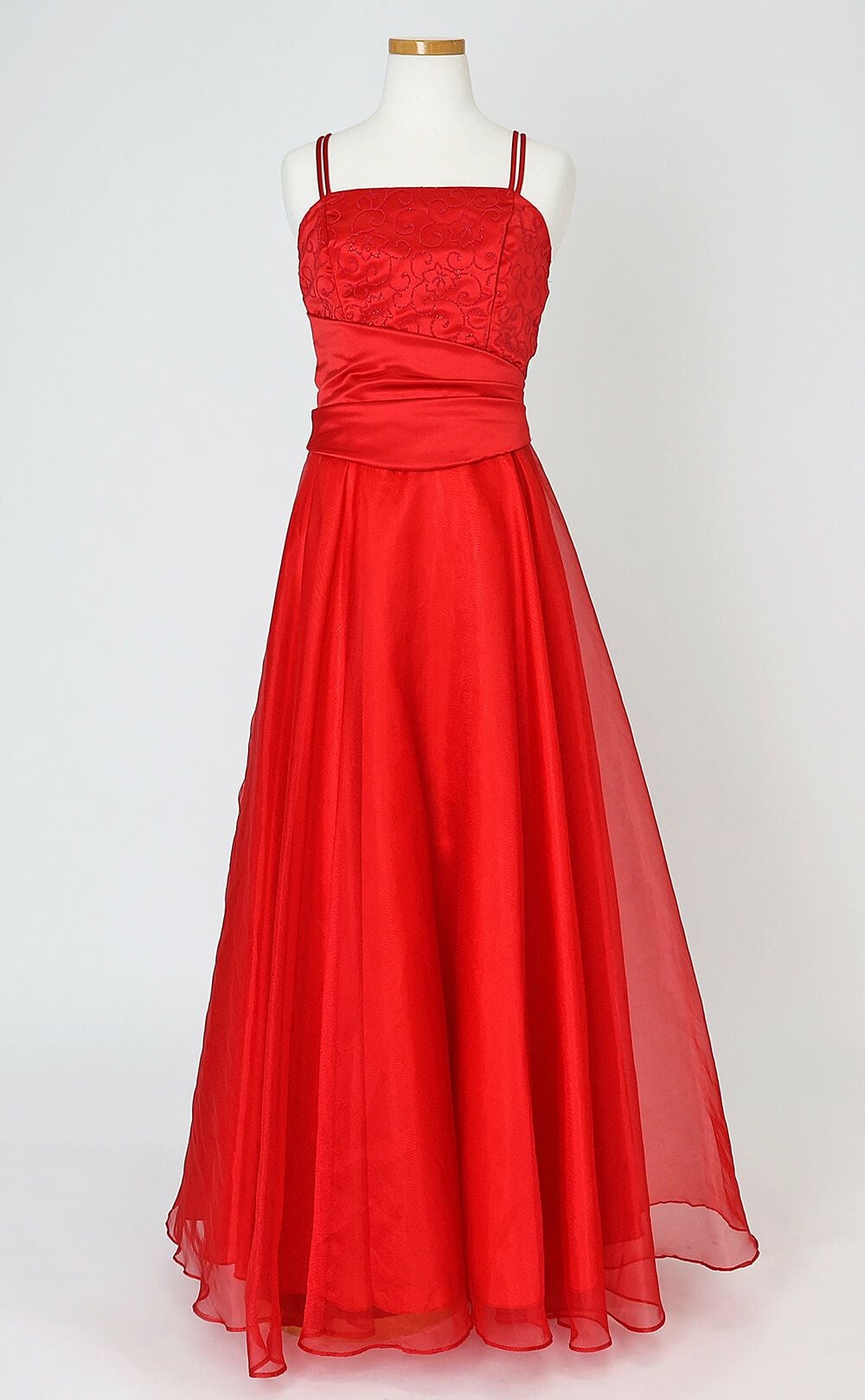 ピアノ発表会や結婚式にぴったりのカラーの女の子用キッズドレス。シンプルで美しいシルエットが魅力のAngel's Closetの子供ドレス レンタル商品（【レンタル】キャビアビーズ＆ダイアゴナルボディオーガンジースカートドレス（HC1568）レッド）｜画像3