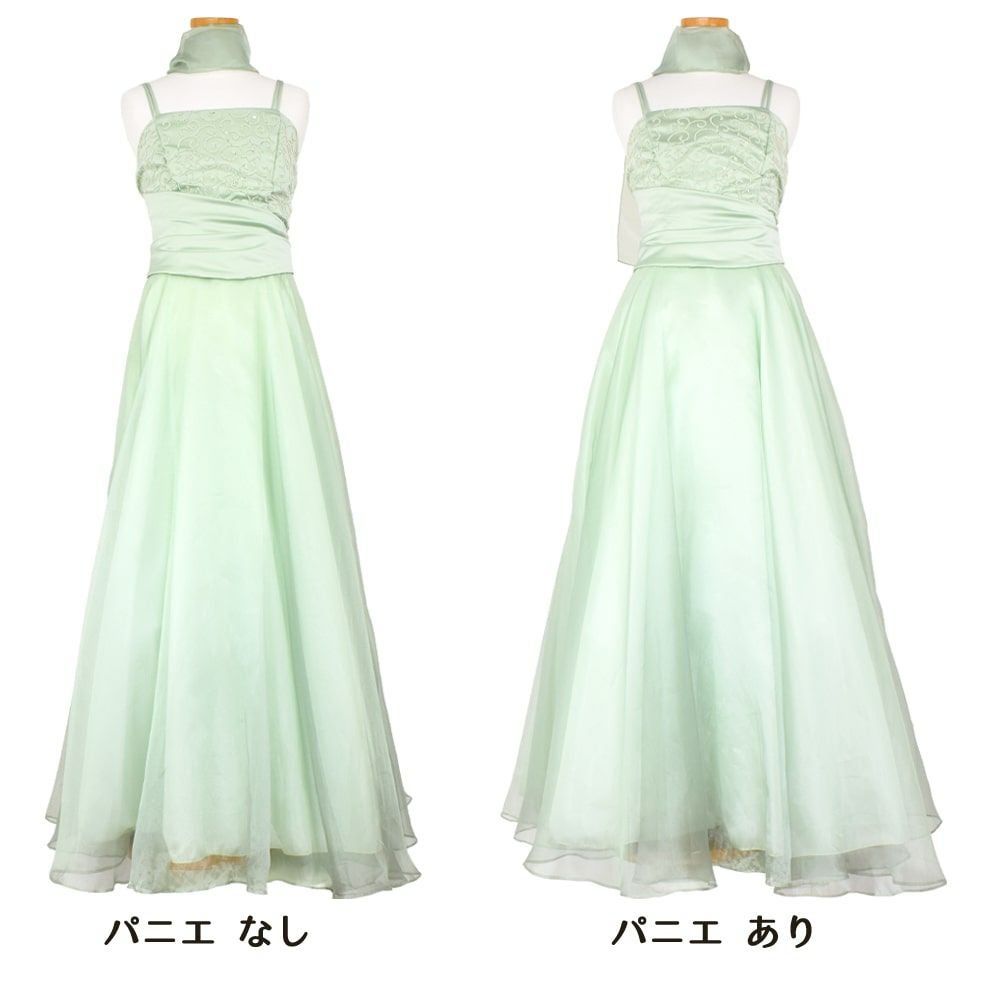 ピアノ発表会や結婚式にぴったりのカラーの女の子用キッズドレス。シンプルで美しいシルエットが魅力のAngel's Closetの子供ドレス レンタル商品（【レンタル】キャビアビーズ＆ダイアゴナルボディオーガンジースカートドレス（HC1568）セージ）｜画像6