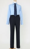 特別な日にぴったりのネイビーカラーの男の子用フォーマルスーツ。シンプルで美しいシルエットが魅力のAngel's Closetの子供フォーマル レンタル商品（【レンタル】レジメンタルタイ ベーシック 長ズボンスーツ5点セット（CAT595602）ネイビー）｜画像7