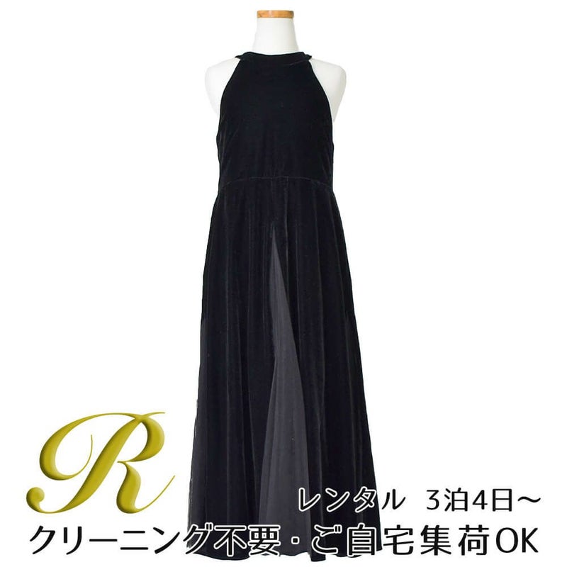 ピアノ発表会や結婚式にぴったりのブラックカラーの女の子用キッズドレス。シンプルで美しいシルエットが魅力のAngel's Closetの子供ドレス レンタル商品（【レンタル】ブラックスリットベルベットロングドレス(YP243) ブラック）｜画像1